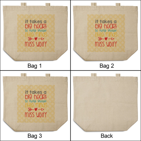 Teacher Quote 3 Reusable Cotton Grocery Bags - Front & Back View