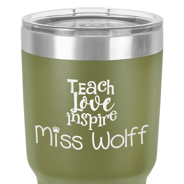 Teacher Quote 30 oz Stainless Steel Ringneck Tumbler - Olive - Close Up
