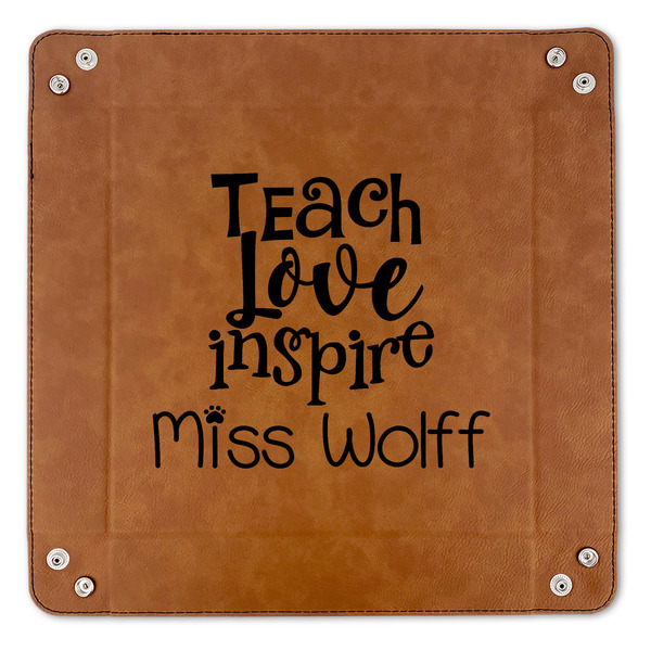 Teacher Quote 9" x 9" Leatherette Snap Up Tray - APPROVAL (FLAT)