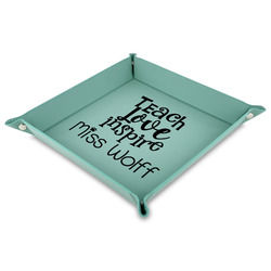 Teacher Gift Faux Leather Dice Tray - 9" x 9"  - Teal (Personalized)