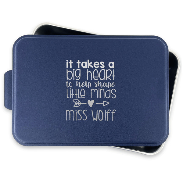 Teacher Quote Aluminum Baking Pan - Navy Lid - FRONT w/lid off