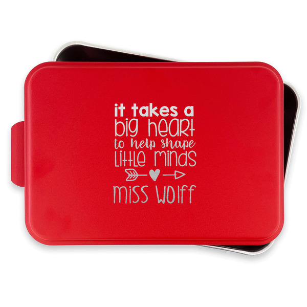 Teacher Quote Aluminum Baking Pan - Red Lid - FRONT w/lif off