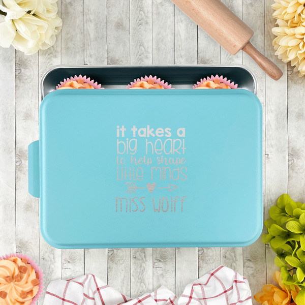 Teacher Quote Aluminum Baking Pan - Teal Lid - LIFESTYLE