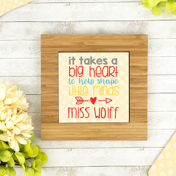 Teacher Quote Bamboo Trivet with 6" Tile - LIFESTYLE