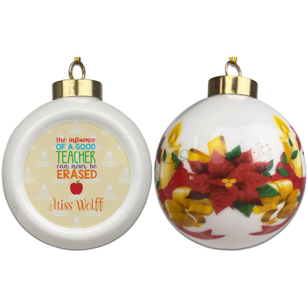Teacher Quote Ceramic Christmas Ornament - Poinsettias (APPROVAL)