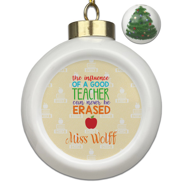 Custom Teacher Gift Ceramic Ball Ornament - Christmas Tree (Personalized)