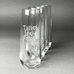 Teacher Gift Champagne Flutes - Stemless - Laser Engraved - Set of 4 (Personalized)