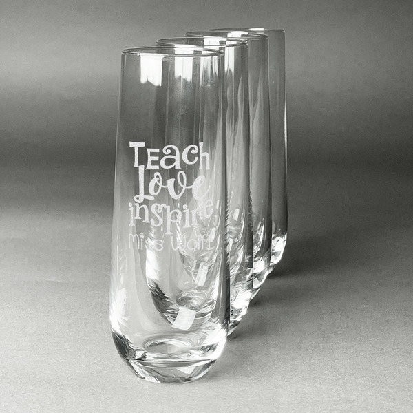 Custom Teacher Gift Champagne Flutes - Stemless - Laser Engraved - Set of 4 (Personalized)