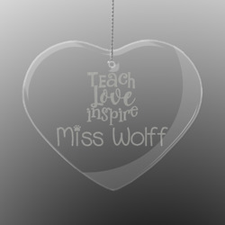 Teacher Gift Engraved Glass Ornament - Heart (Personalized)