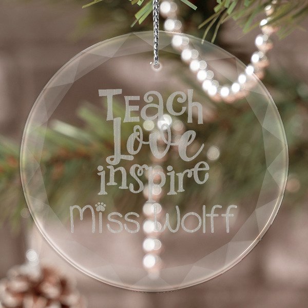 Custom Teacher Gift Engraved Glass Ornament (Personalized)