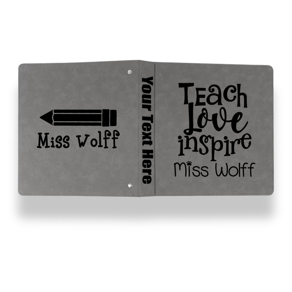 Teacher Quote Leather Binder - 1" - Grey - Back Spine Front View