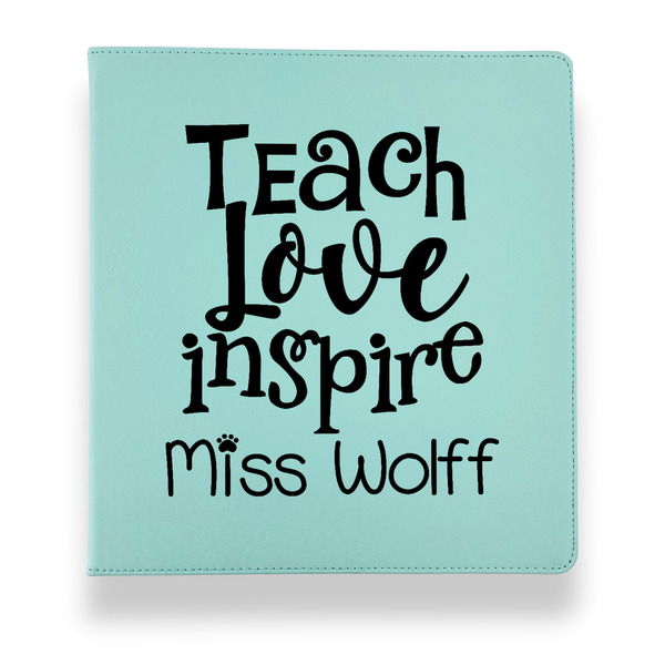 Custom Teacher Gift Leather Binder - 1" - Teal (Personalized)