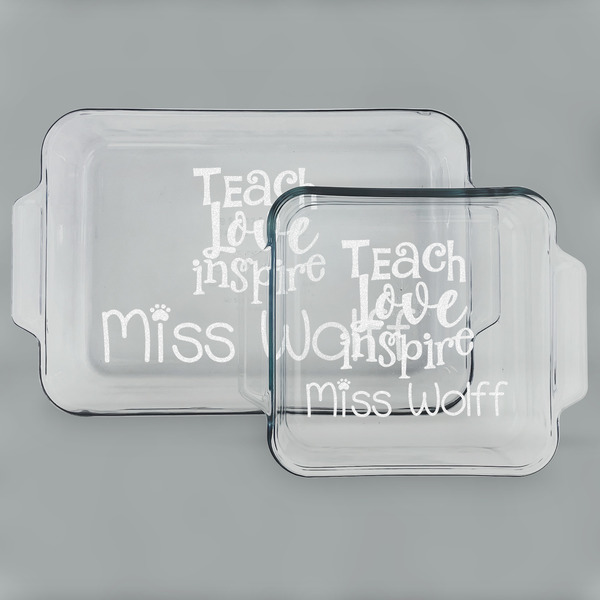 Custom Teacher Gift Glass Baking & Cake Dish Set - 13in x 9in & 8in x 8in (Personalized)