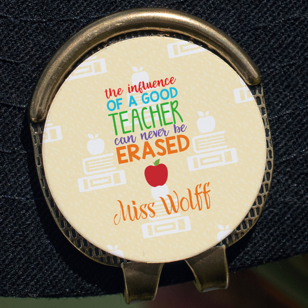 Teacher Quote Golf Ball Marker Hat Clip - Gold - Close Up