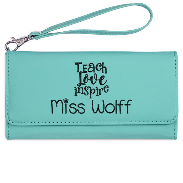 Custom Teacher Gift Ladies Leatherette Wallet - Laser Engraved - Teal (Personalized)