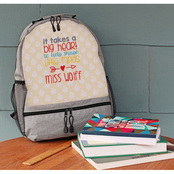 Teacher Quote Large Backpack - Gray - On Desk