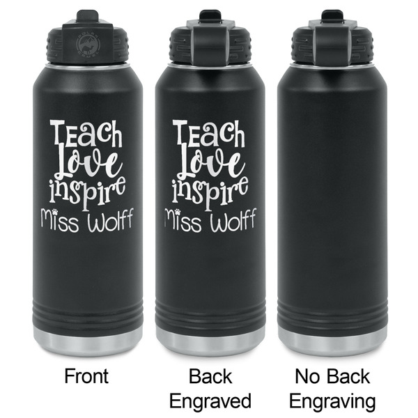 Teacher Quote Laser Engraved Water Bottles - 2 Styles - Front & Back View