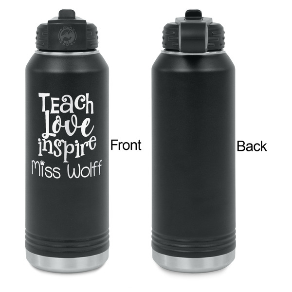 Teacher Quote Laser Engraved Water Bottles - Front Engraving - Front & Back View