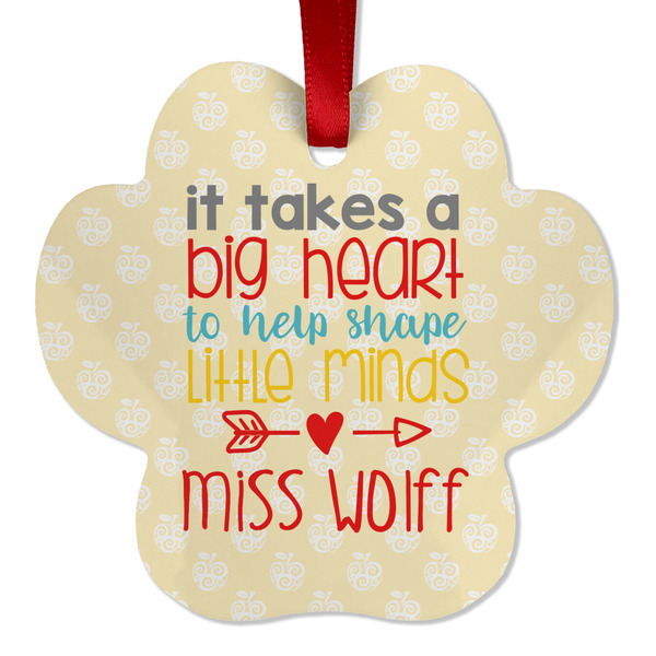 Custom Teacher Gift Metal Paw Ornament - Double-Sided (Personalized)