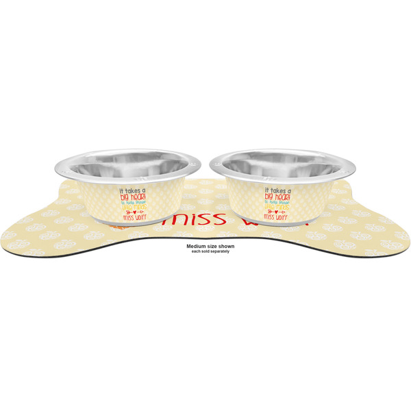 Teacher Quote Metal Pet Bowls - On Dog Bone Shaped Mat