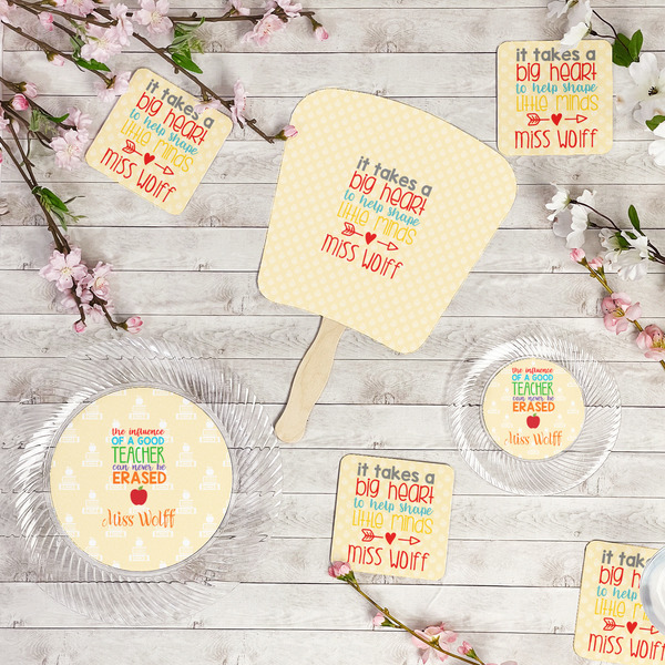 Teacher Quote Party Supplies Combination Image - All items - Plates, Coasters, Fans