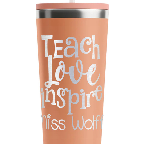 Teacher Quote Peach RTIC Everyday Tumbler - 28 oz. - Close Up