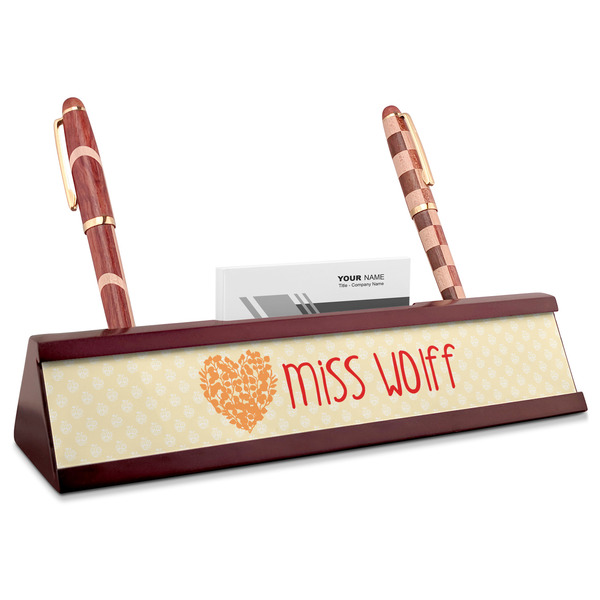 Custom Teacher Gift Red Mahogany Nameplate with Business Card Holder (Personalized)