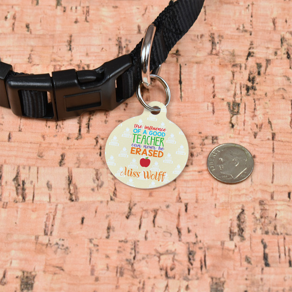 Teacher Quote Round Pet ID Tag - Small - In Context