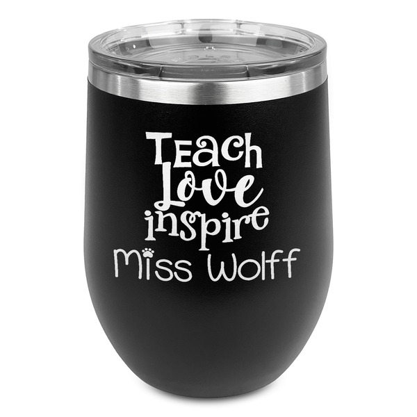 Custom Teacher Gift Stemless Stainless Steel Wine Tumbler - Black - Double-Sided (Personalized)