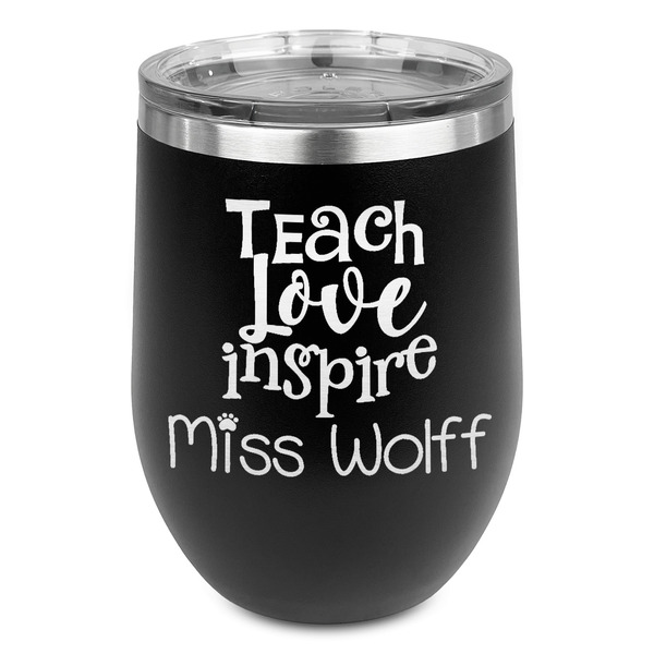Custom Teacher Gift Stemless Stainless Steel Wine Tumbler - Black - Single-Sided (Personalized)