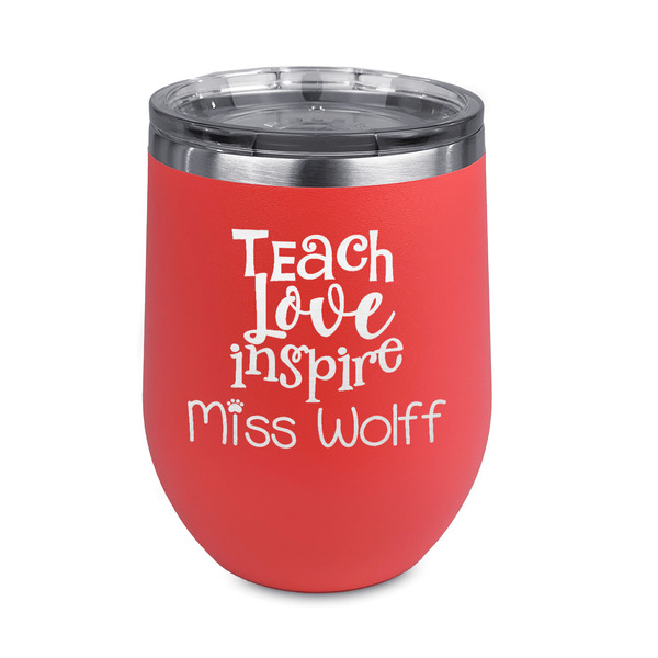 Custom Teacher Gift Stemless Stainless Steel Wine Tumbler - Coral - Double-Sided (Personalized)