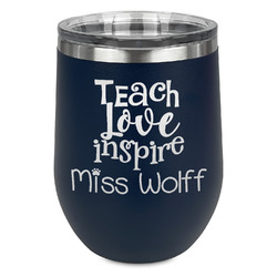 Teacher Gift Stemless Stainless Steel Wine Tumbler - Navy - Double-Sided (Personalized)