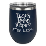 Teacher Gift Stemless Stainless Steel Wine Tumbler - Navy - Single-Sided (Personalized)