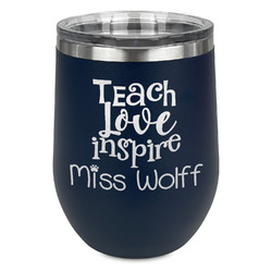 Teacher Gift Stemless Stainless Steel Wine Tumbler - Navy - Single-Sided (Personalized)