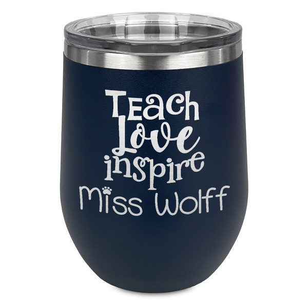 Teacher Quote Stainless Wine Tumblers - Navy - Single Sided - Front