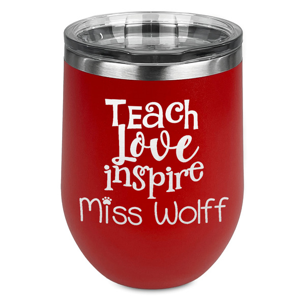 Custom Teacher Gift Stemless Stainless Steel Wine Tumbler - Red - Double-Sided (Personalized)