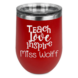 Teacher Gift Stemless Stainless Steel Wine Tumbler - Red - Single-Sided (Personalized)