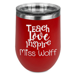 Teacher Gift Stemless Stainless Steel Wine Tumbler - Red - Single-Sided (Personalized)