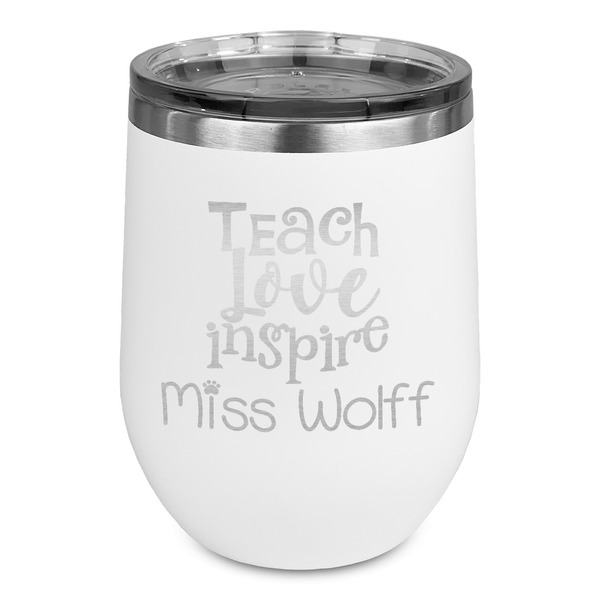 Custom Teacher Gift Stemless Stainless Steel Wine Tumbler - White - Double-Sided (Personalized)