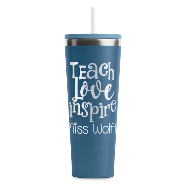 Custom Teacher Gift RTIC Everyday Tumbler with Straw - 28oz - Steel Blue - Double-Sided (Personalized)