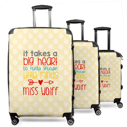 Teacher Gift 3-Piece Luggage Set - 20" Carry On - 24" Medium Checked - 28" Large Checked (Personalized)