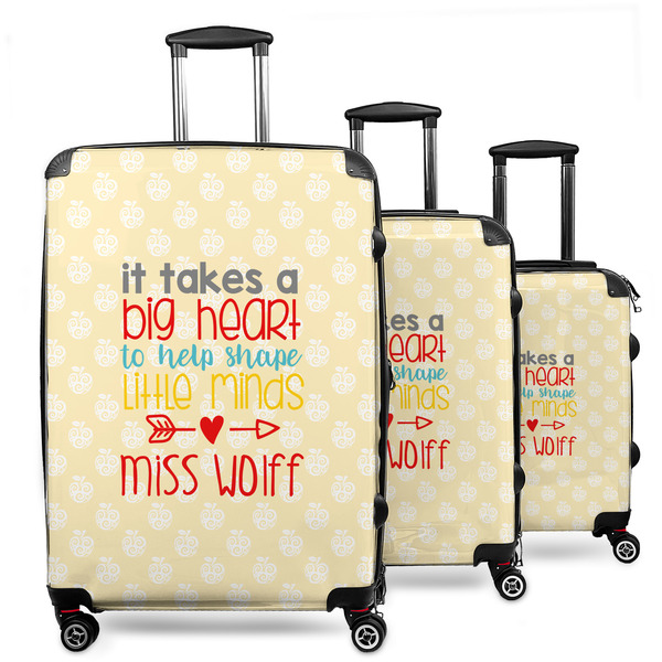 Custom Teacher Gift 3-Piece Luggage Set - 20" Carry On - 24" Medium Checked - 28" Large Checked (Personalized)