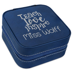 Teacher Gift Travel Jewelry Box - Navy Blue Leather (Personalized)