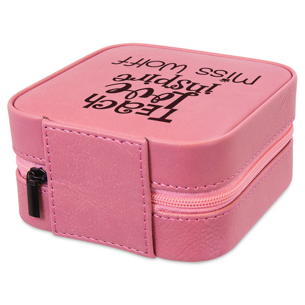 Teacher Quote Travel Jewelry Boxes - Leather - Pink - View from Rear