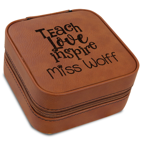 Custom Teacher Gift Travel Jewelry Box - Rawhide Leather (Personalized)