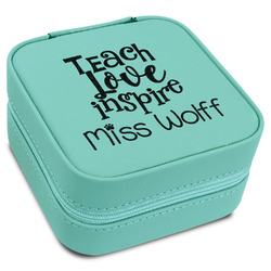 Teacher Gift Travel Jewelry Box - Teal Leather (Personalized)