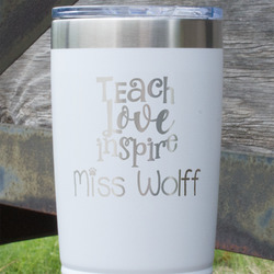Teacher Gift 20 oz Stainless Steel Tumbler - White - Double-Sided (Personalized)