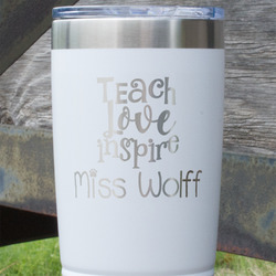 Teacher Gift 20 oz Stainless Steel Tumbler - White - Single-Sided (Personalized)