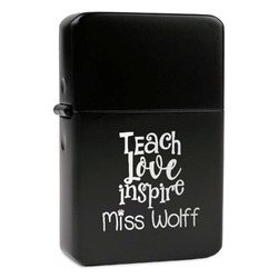 Teacher Gift Windproof Lighter - Black - Double-Sided & Lid Engraved (Personalized)