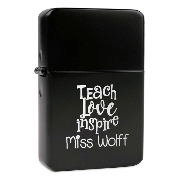 Custom Teacher Gift Windproof Lighter - Black - Single-Sided & Lid Engraved (Personalized)